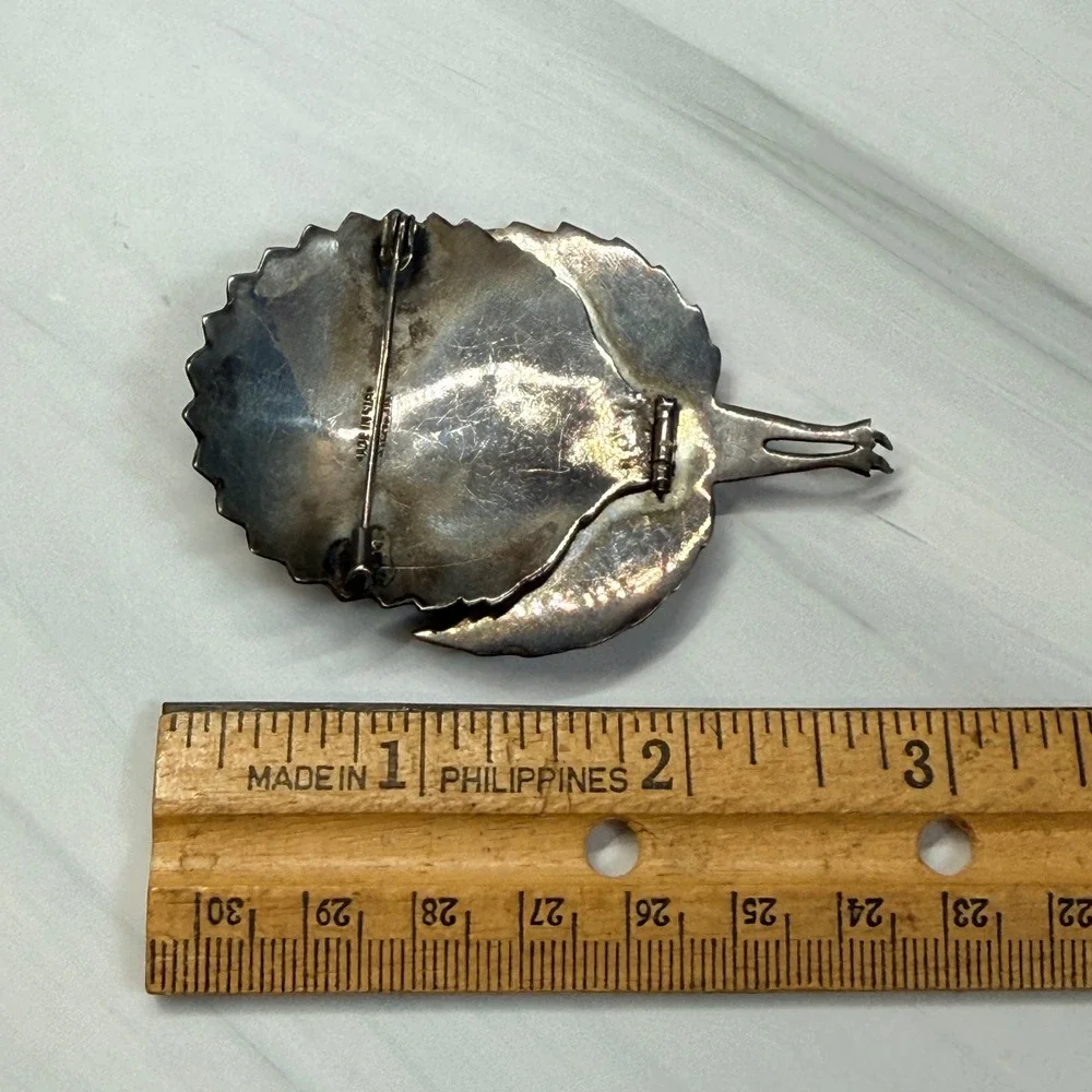 Vintage Siam Sterling Silver Niello Peacock Brooch Hinged Articulated Tail 22.9g